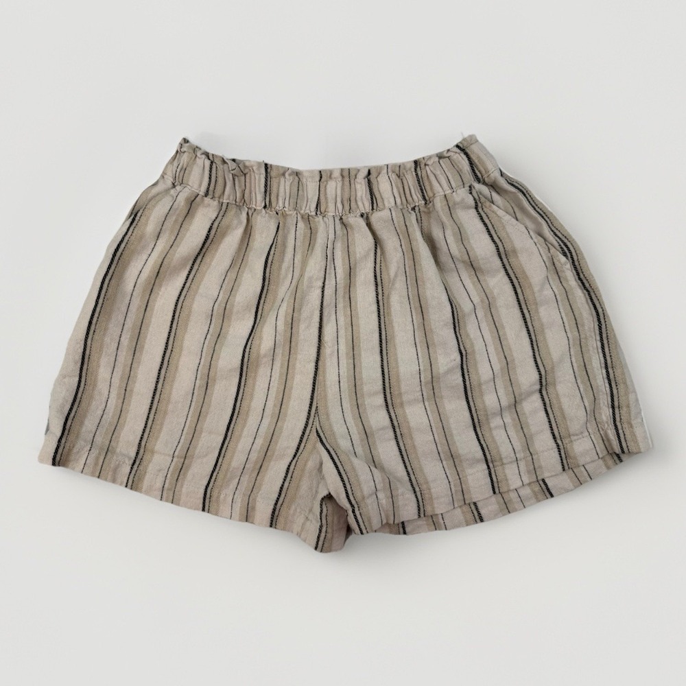 Linen Blend Striped Elastic Waist Shorts Boho Neutral Love Tree S
